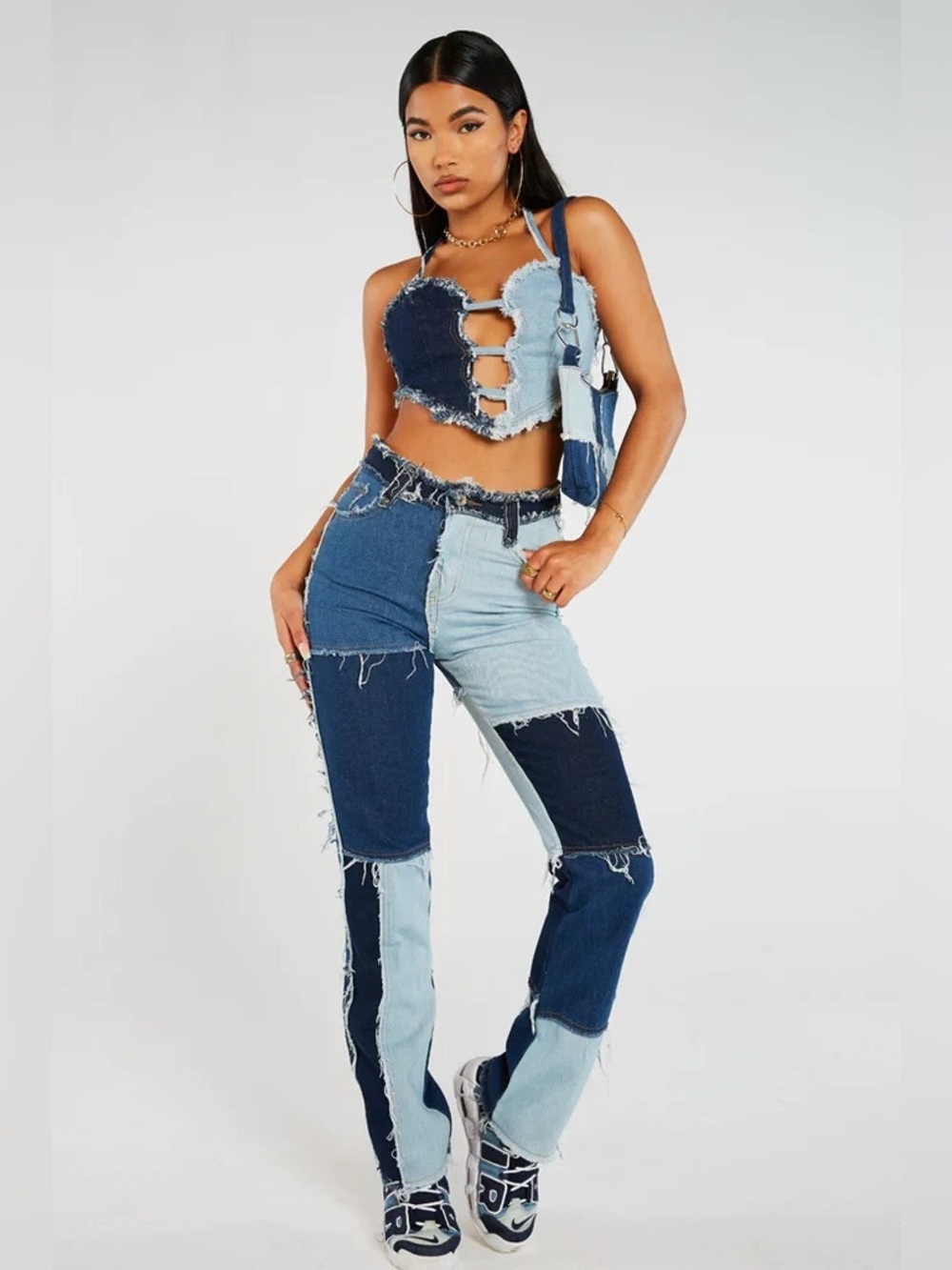 JADED LONDON Patchwork Denim Blue Boyfriend Jean - 25